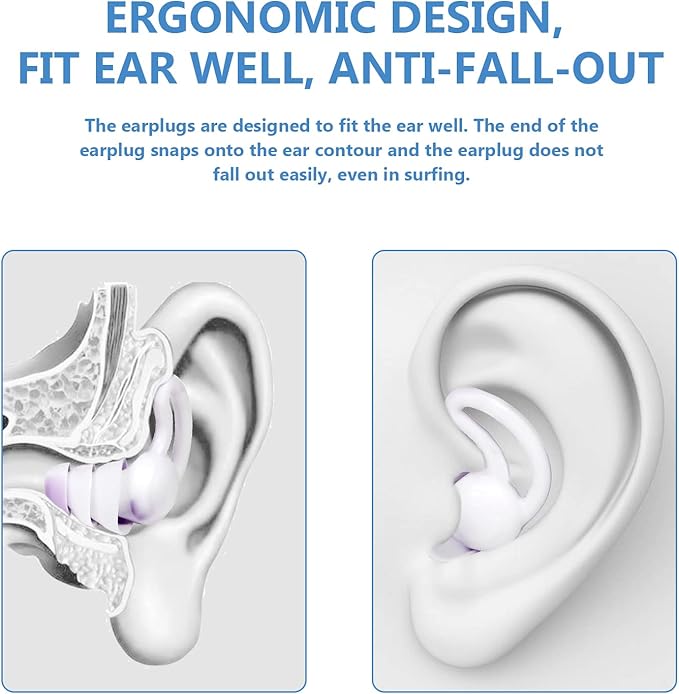 Reusable Swimming Ear Plugs with Nose Clips -2 Pairs Silicone Swimmers Ear Plugs for Adult Water Surfing, Snorkeling, Sleeping and Shower