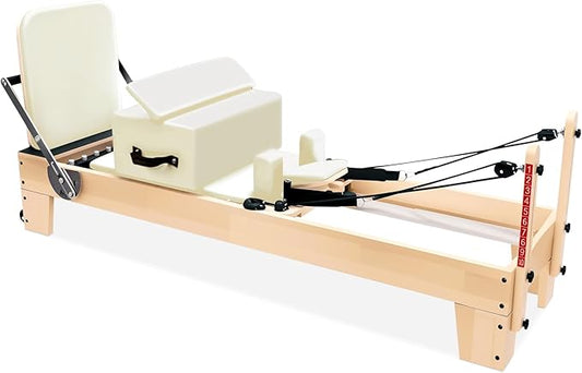 Professional Pilates Reformer Machine with Jumpboard, Reformer Box & Foot Straps – Studio-Grade Wood Frame Equipment for Home Workouts, Adjustable Resistance & Smooth Glide System