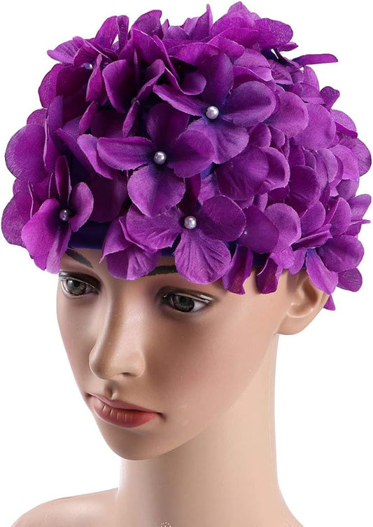WINOMO Fashionable Swim Cap Floral Petal Stylish Swimming Hat Bathing Caps Size L for Women
