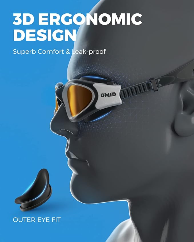 OMID Swim Goggles, P2 Polarized Swimming Goggles for Men Anti-fog Goggles Swimming for Adult Women