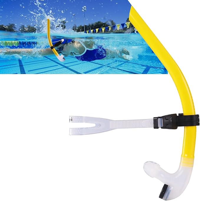 Swim Snorkel for Lap Swimming,Adult Swimmers Snorkeling Gear for Swimming Snorkel Training in Pool and Open Water,Snorkle Center Mount Silicone Mouthpiece One-Way Purge Valve