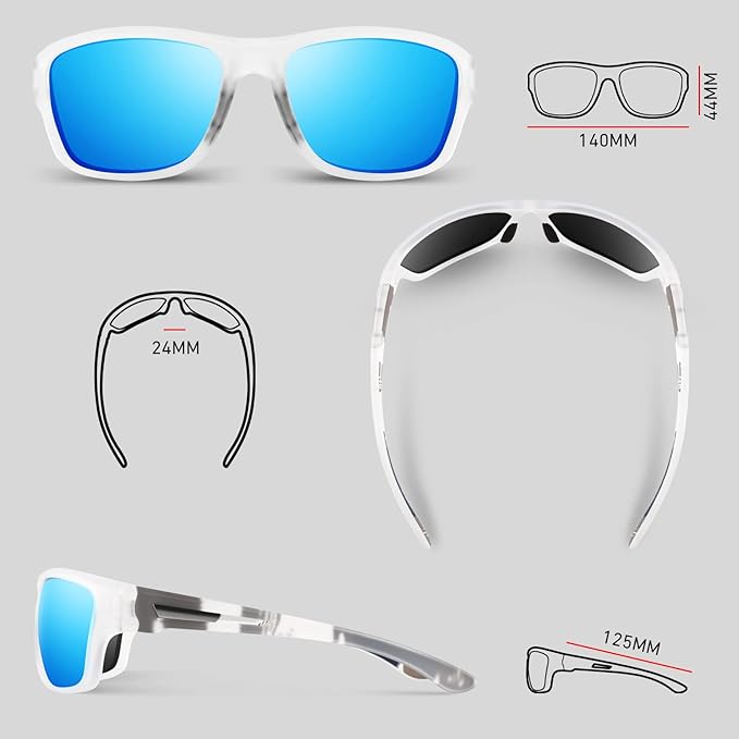 Polarized Sports Sunglasses for Men Women,Fishing Driving Rectangular Goggles UV400 Protection