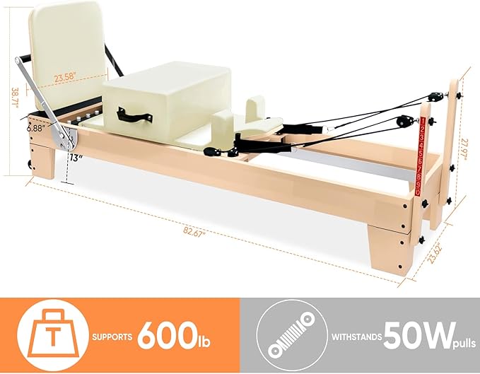 Professional Pilates Reformer Machine with Jumpboard, Reformer Box & Foot Straps – Studio-Grade Wood Frame Equipment for Home Workouts, Adjustable Resistance & Smooth Glide System