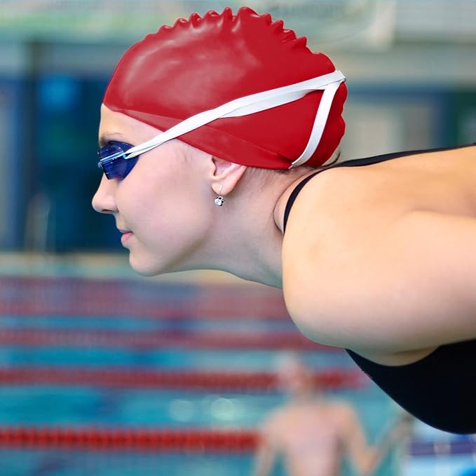 Syhood 6 Pieces Unisex Adult Silicone Swim Cap Waterproof Swimming Hat Non Slip Pool Hat Elastic Silicone Cap for Long and Short Hair