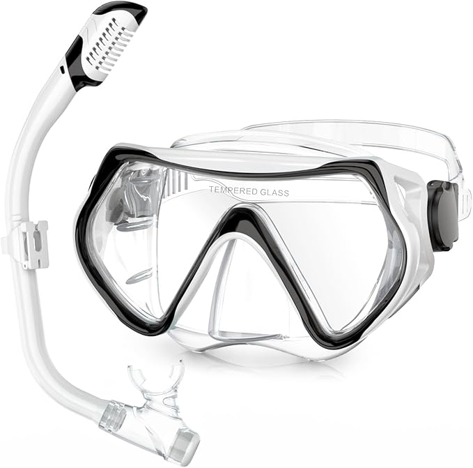 Snorkeling Gear, Dry Snorkel Set180° Panoramic Wide View,Anti-Fog Scuba Diving Mask, Professional Snorkeling Gear for Free Breathing, Swimming, Diving