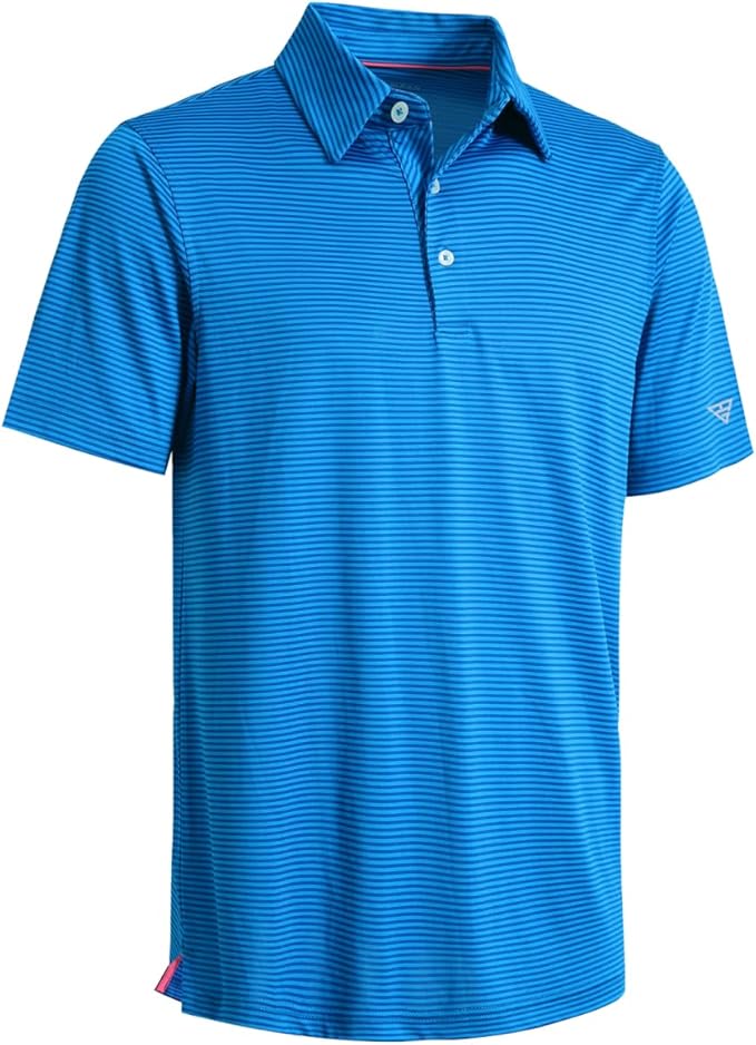 Men's Golf Polo Shirts Short Sleeve Striped Performance Moisture Wicking Dry Fit Golf Shirts for Men