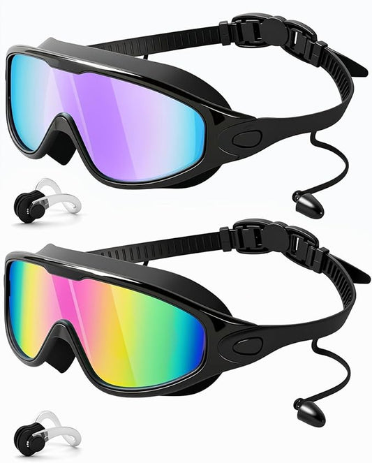 Rantizon Swim Goggles 2 Pack, Wide View Anti Fog&UV Swimming Goggles for Audlt, No Leaking Swim Glasses for Men Women Kids