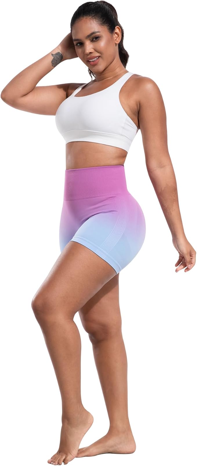 CHRLEISURE Women's 4 Packs Workout Gym Shorts, High Waisted Butt Lifting Scrunch Butt Seamless Booty Shorts
