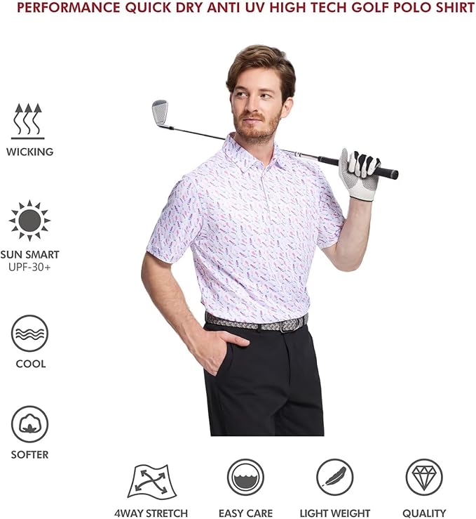 Men's Golf Polo Shirts Short Sleeve Striped Performance Moisture Wicking Dry Fit Golf Shirts for Men