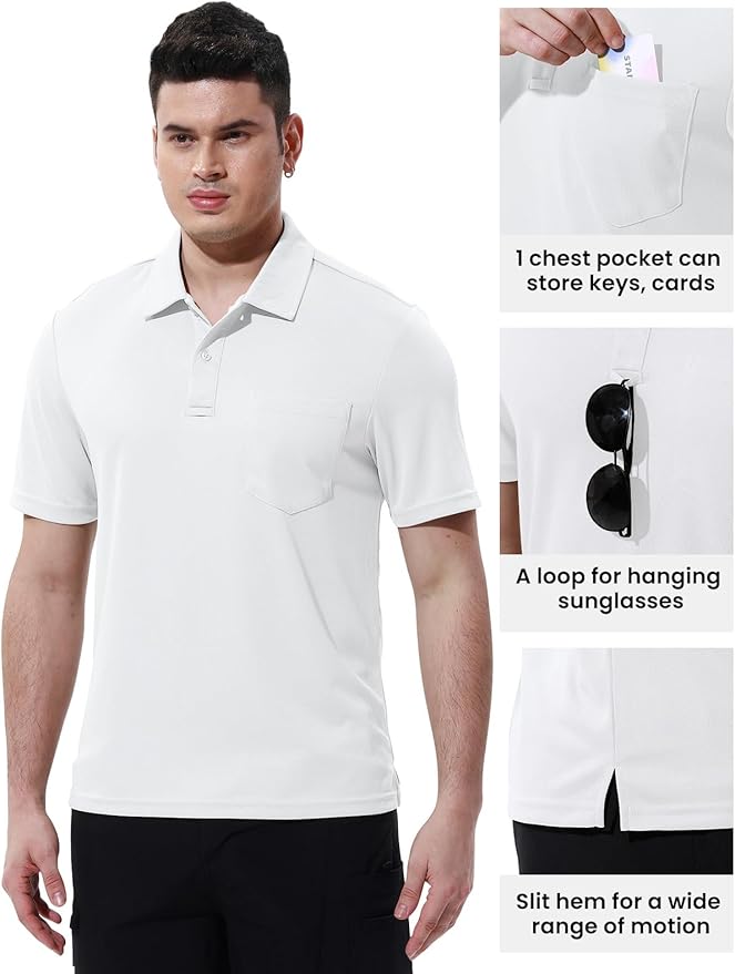 TBMPOY Men's Polo Shirts with Pocket Short Sleeve Quick Dry Casual Sports Outdoor Golf Shirt