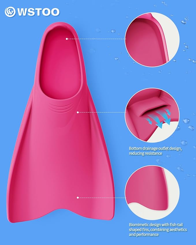 W WSTOO Streamlined Swimming Fins,Training Short Flippers,Silicone Swimming Flippers for Kids Adults Men and Women for Swimming Snorkeling and Diving
