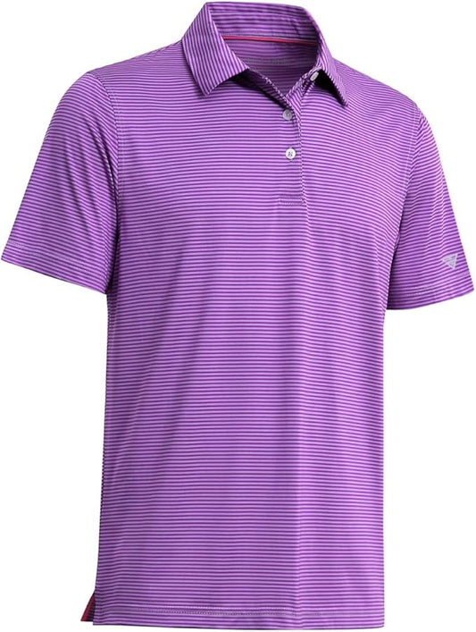 Men's Golf Polo Shirts Short Sleeve Striped Performance Moisture Wicking Dry Fit Golf Shirts for Men