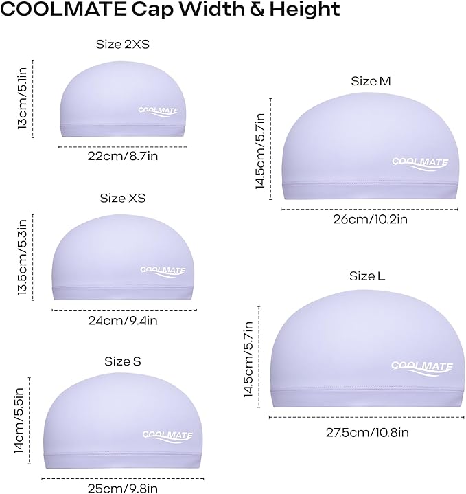 COOLMATE Fabric Swim Cap for Adult Women Men Kid 3 4 6 8 14 16, Silicone Water Resistant Layer, Cloth Swim Cap Gifts for Swimmers, Lightweight for Pool, Lap Swimming (1 pc)