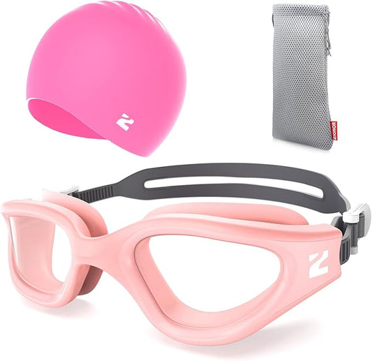 ZIONOR G1 Lite Swim Goggles with Swim Cap Comfortable Anti-fog Swimming Goggles Cap Set for Adult Men Women