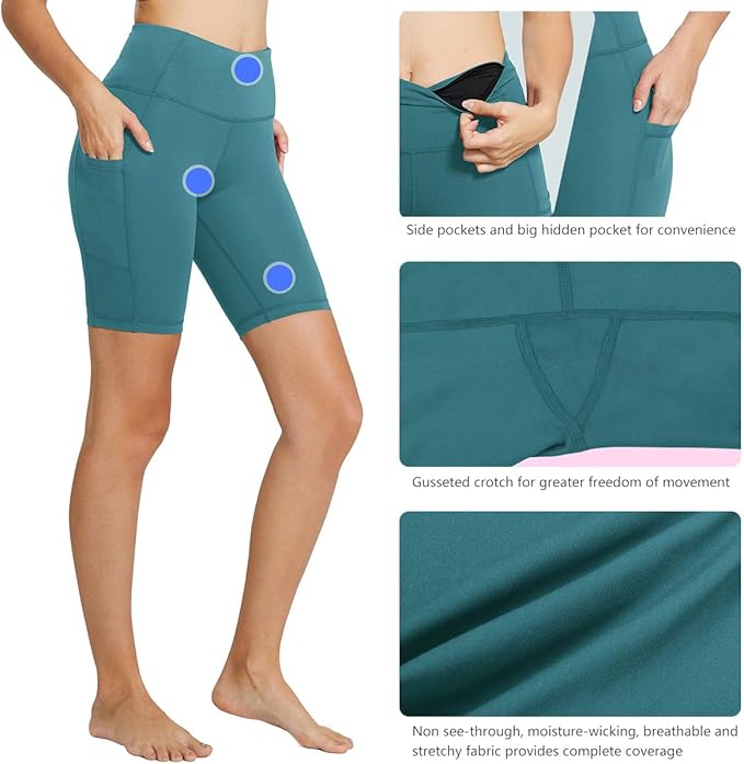 baleaf Women's 8"/ 5"/ 3" Biker Shorts High Waist Yoga Workout Gym Running Volleyball Spandex Shorts with Pockets