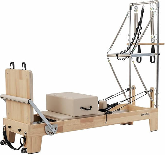 Pilates Reformer Machine, Quick-Assembly Studio Grade Pilates Equipment for Gym and Home, Oak Wood Pilates Reformer with Reformer Accessories