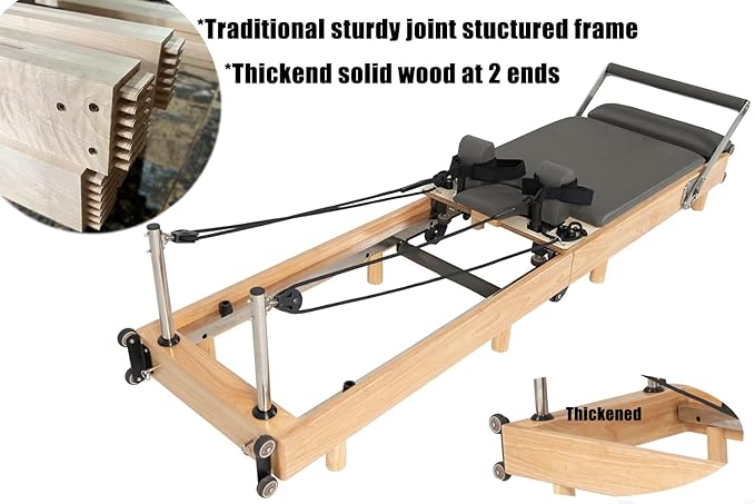 Pilates Reformer Machine, Wood Foldable Pilates Machine Equipment for Home Workout