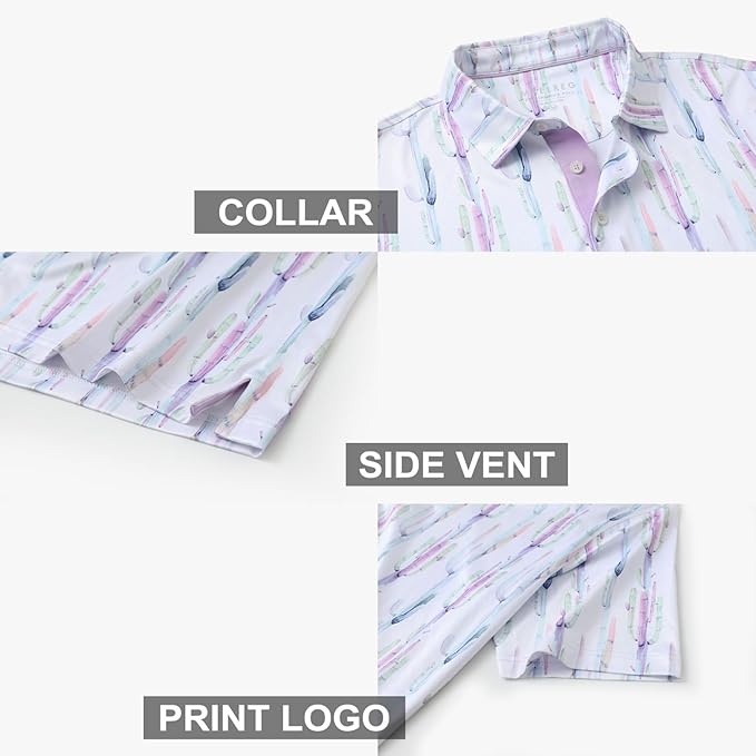 Men's Golf Polo Shirts Short Sleeve Striped Performance Moisture Wicking Dry Fit Golf Shirts for Men