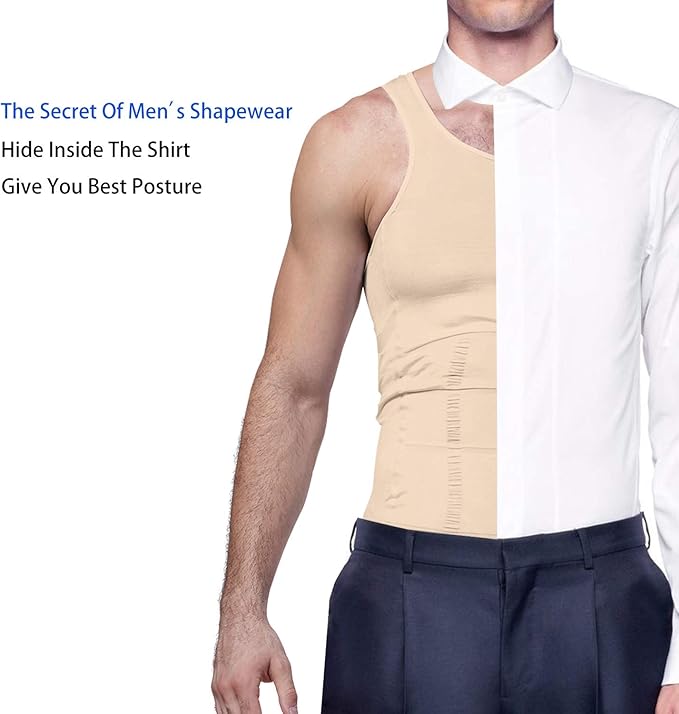 GKVK Mens Slimming Body Shaper Vest Shirt Abs Abdomen Slim