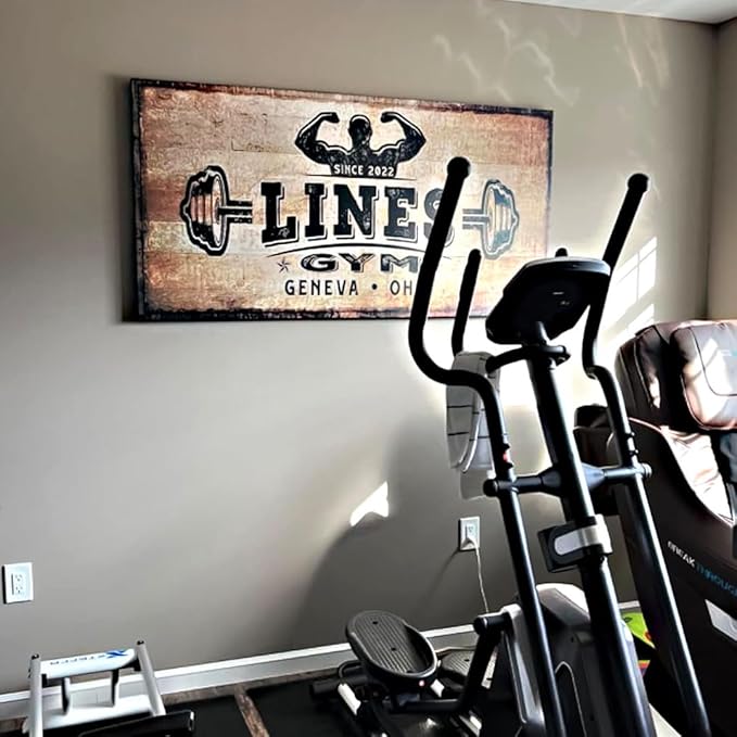 TAILORED CANVASES Personalized Gym Sign Wall Art Decor - Motivational Canvas s for Home Gym, Workout Room, Garage, Fitness Center - Workout Inspirational Posters - Kettlebell on Rustic, 48x24in