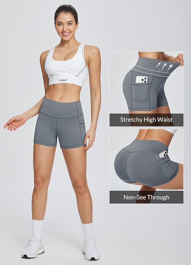 baleaf Women's 8"/ 5"/ 3" Biker Shorts High Waist Yoga Workout Gym Running Volleyball Spandex Shorts with Pockets