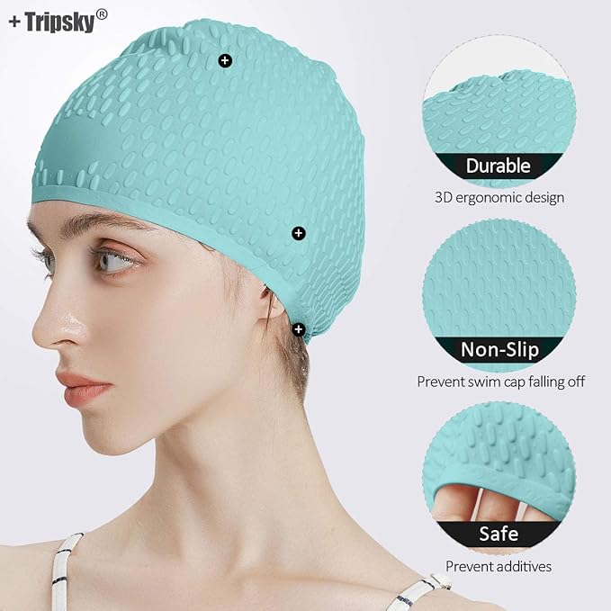 Tripsky Silicone Swim Cap,Comfortable Bathing Cap Ideal for Curly Short Medium Long Hair, Swimming Cap for Women and Men, Shower Caps Keep Hairstyle Unchanged…