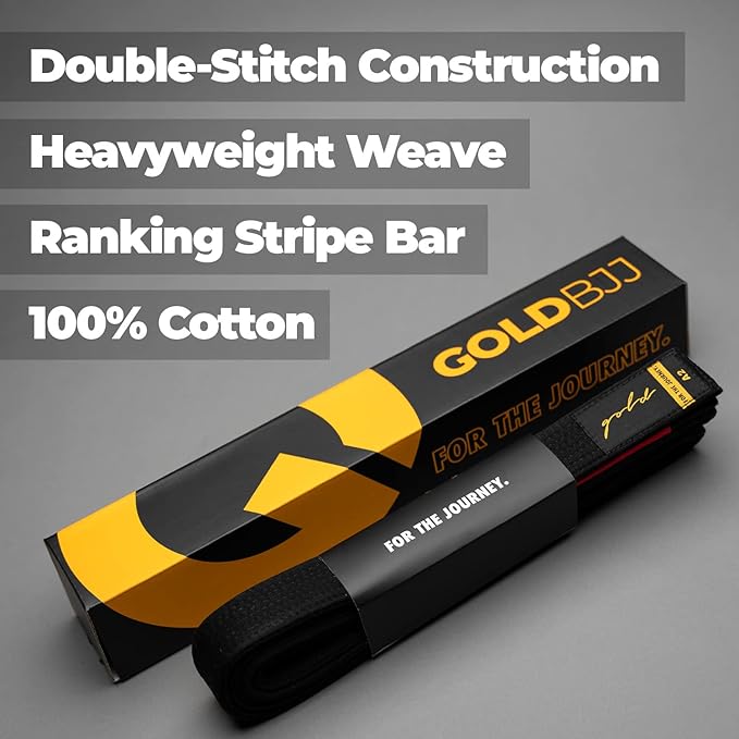 Gold BJJ Jiu Jitsu Belt - Premium Belts with Rank Bar for Stripes - IBJJF Competition Approved