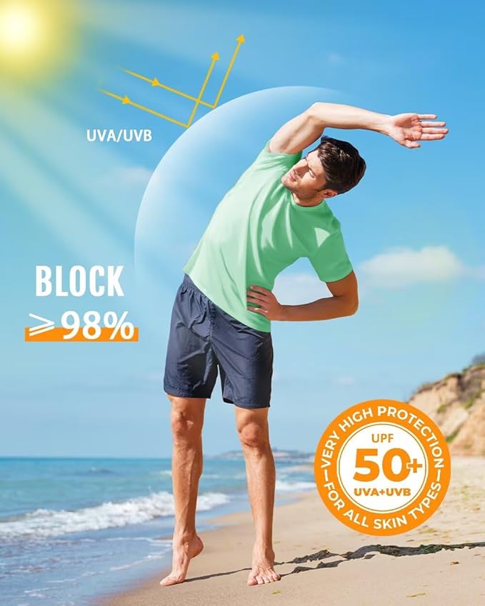 Boladeci Men's Swim Shirt Short Sleeve UPF 50+ Sun Protection SPF UV Moisture Wicking Lightweight Quick Dry Rash Guard