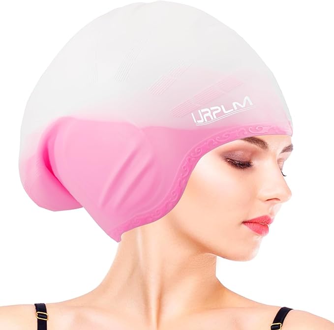 Swim Cap Long Hair,Silicone Swimming Caps with 3D Ear Cover,Waterproof Adult Swim Hats Bathing Caps for Women Men,Keep Your Hair Dry