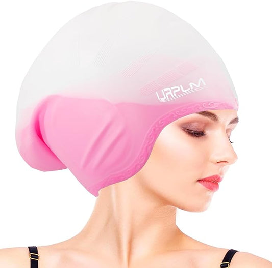 Swim Cap Long Hair,Silicone Swimming Caps with 3D Ear Cover,Waterproof Adult Swim Hats Bathing Caps for Women Men,Keep Your Hair Dry