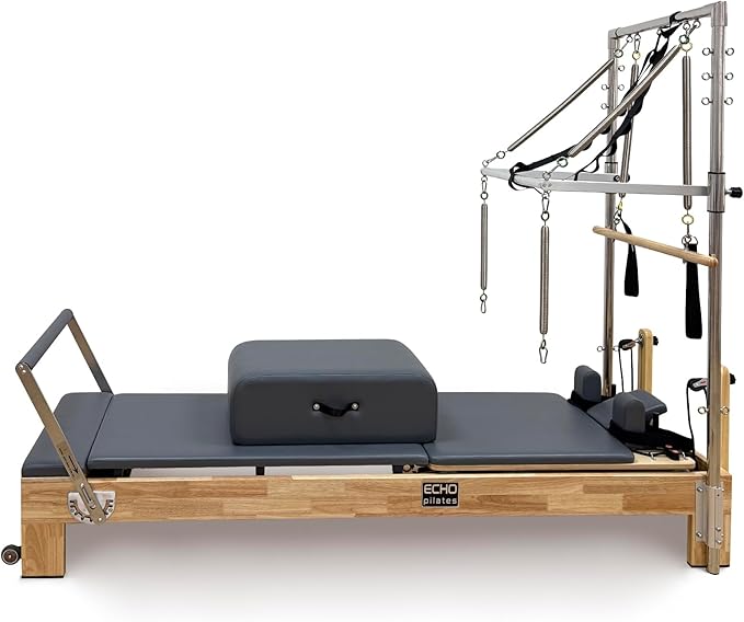 Pilates Reformer, Wooden Pilates Reformer Machine with Springs, Pilates Bed Strength Training Equipment for Home Use and Studio, Pilates Equipment with Reformer Box, Oak
