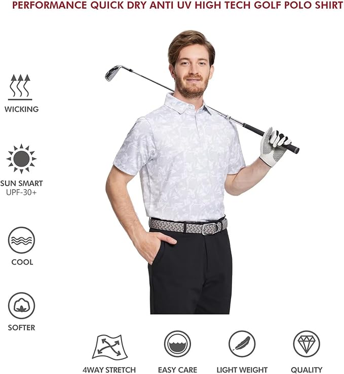 Men's Golf Polo Shirts Short Sleeve Striped Performance Moisture Wicking Dry Fit Golf Shirts for Men