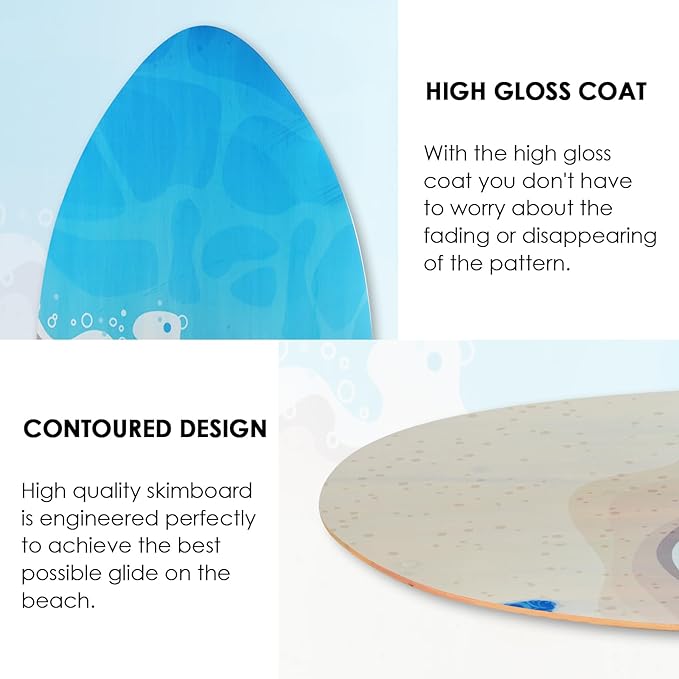 seething 35 Inch Skimboard with High Gloss Coat Wood Skim Board for Beginners,Kids, Teenagers, Adults and All Skimming