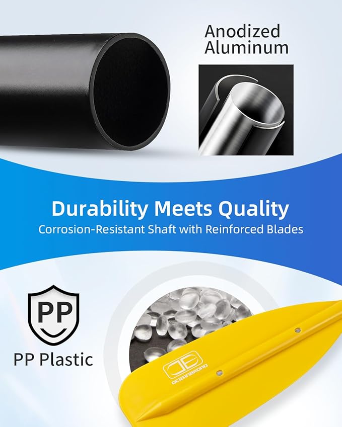 OCEANBROAD Canoe Paddle, Adjustable from 4'3''to 5'3''/130cm to 160cm Aluminum Shaft with Plastic Blade for Canoeing Boating Kayaking, 3-Piece Floatable Oar