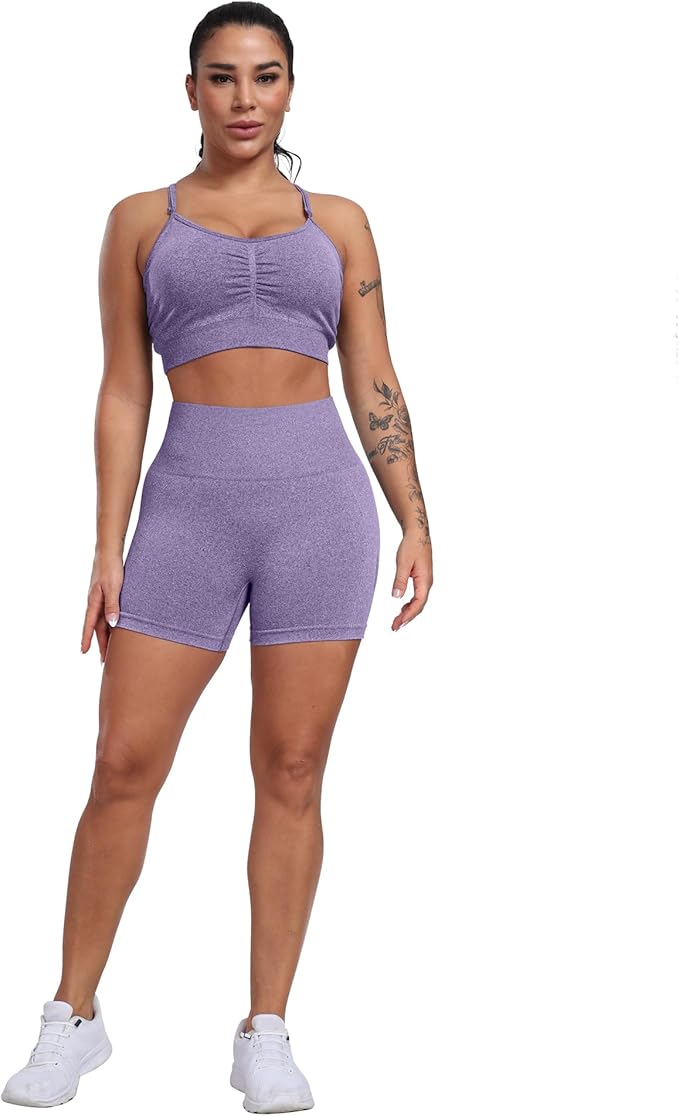 CHRLEISURE Women's 4 Packs Workout Gym Shorts, High Waisted Butt Lifting Scrunch Butt Seamless Booty Shorts