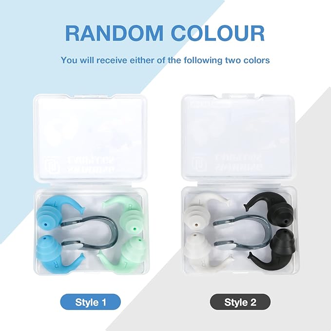 LYSIAN Reusable Swimmer Earplugs for Women Men 2 Pairs with Nose Clip, Water Proof Silicone Ear Plugs for Summer Swimming, Showering, Surfing, Water Sports and Sleeping