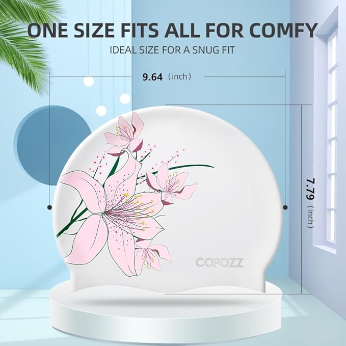 COPOZZ Stylish Silicone Swim Cap for Women – Comfortable, Durable, and Hair-Protecting Design
