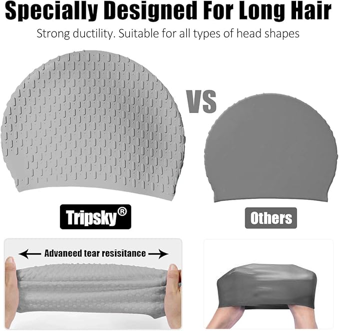 Tripsky Silicone Swim Cap,Comfortable Bathing Cap Ideal for Curly Short Medium Long Hair, Swimming Cap for Women and Men, Shower Caps Keep Hairstyle Unchanged…