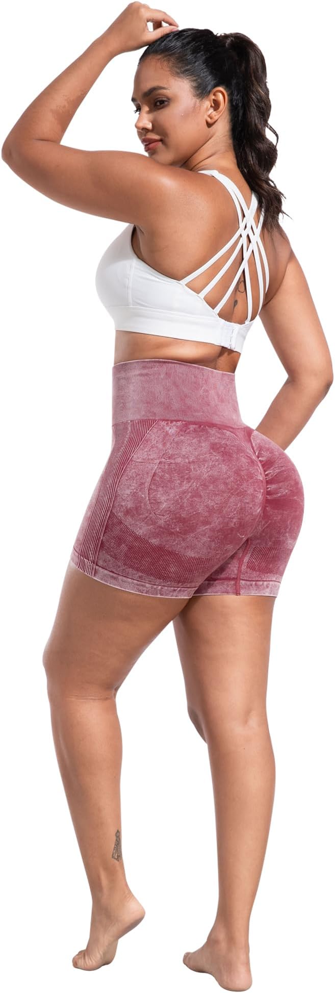 CHRLEISURE Women's 4 Packs Workout Gym Shorts, High Waisted Butt Lifting Scrunch Butt Seamless Booty Shorts