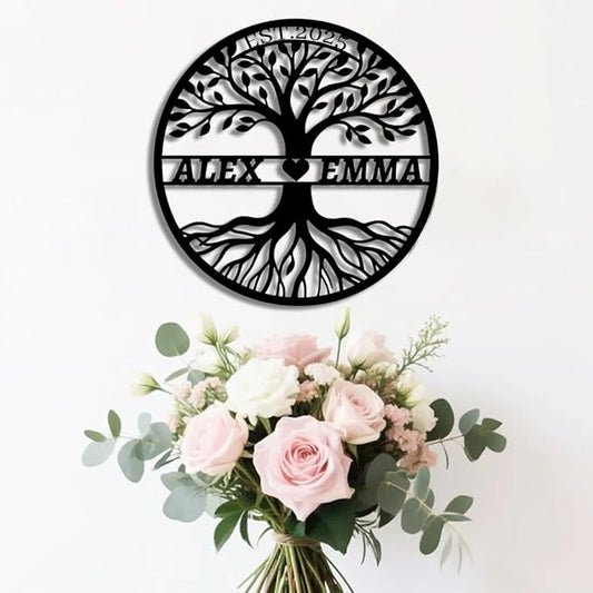 Personalized Tree of Life Metal Name Sign | Custom Metal Signs | Family Wall Art | Wedding Gift & Anniversary | Indoor Decor Gift for Women, Men, Wife, Parents, Couple