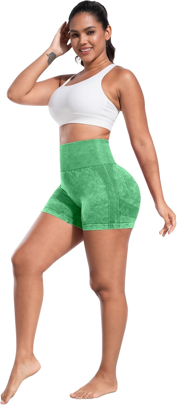 CHRLEISURE Women's 4 Packs Workout Gym Shorts, High Waisted Butt Lifting Scrunch Butt Seamless Booty Shorts