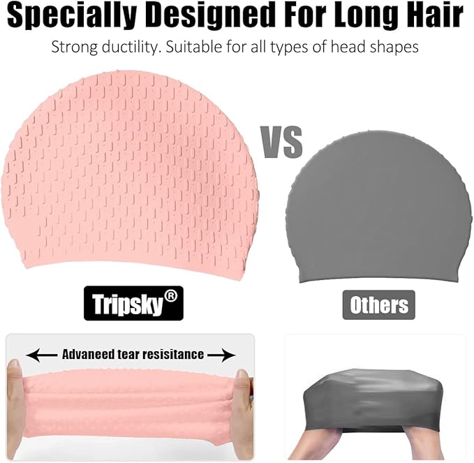 Tripsky Silicone Swim Cap,Comfortable Bathing Cap Ideal for Curly Short Medium Long Hair, Swimming Cap for Women and Men, Shower Caps Keep Hairstyle Unchanged…
