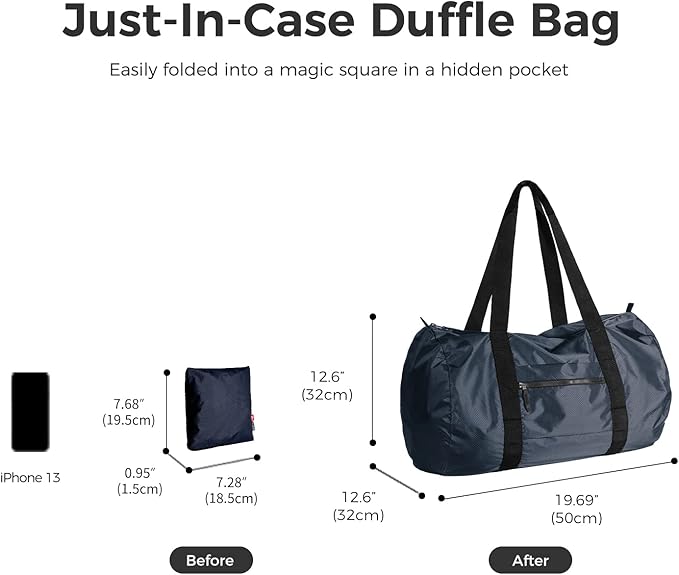 pack all Lightweight Travel Duffel Bag, Water-Resistant Sports Gym Bag, 32L Foldable Weekender Bag for Fitness, Hiking and Camping (Navy Blue)