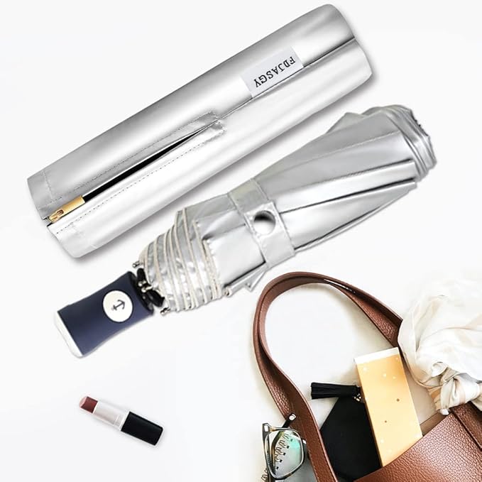 FDJASGY Silver Coating Layer Fabric Blocking UV 99.9% Sun Umbrella Compact Folding Travel Umbrella Automatic Folding Windproof Umbrellas For Men and Women (Beige)