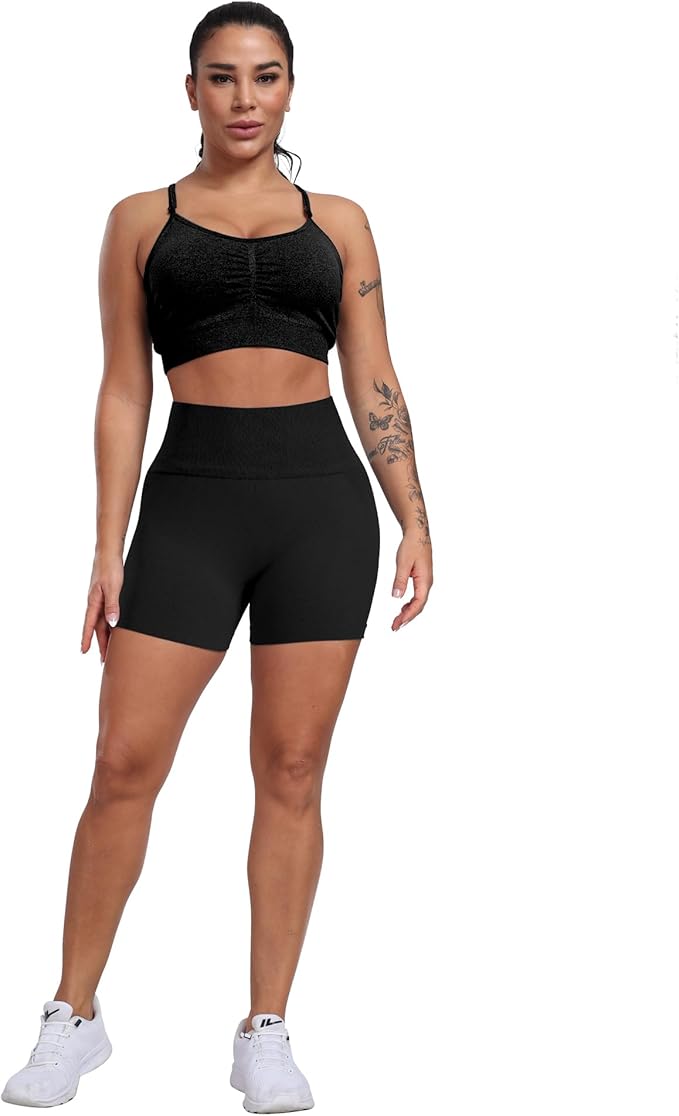 CHRLEISURE Women's 4 Packs Workout Gym Shorts, High Waisted Butt Lifting Scrunch Butt Seamless Booty Shorts