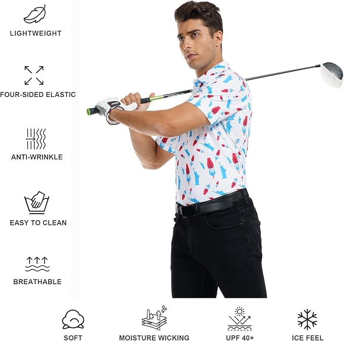 DEOLAX Mens Polo Shirts Fashion Print Mens Golf Shirt Dry Fit Mens Golf Polo Short Sleeve Quick Dry Funny Golf Shirt for Men
