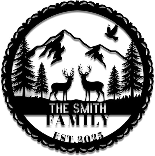 Personalized Forest Deer Metal Name Sign | Custom Metal Signs | Family Wall Art & Split Letter Name | Wedding Gift & Anniversary | Indoor Decor Gift for Women, Men, Wife, Parents, Couple