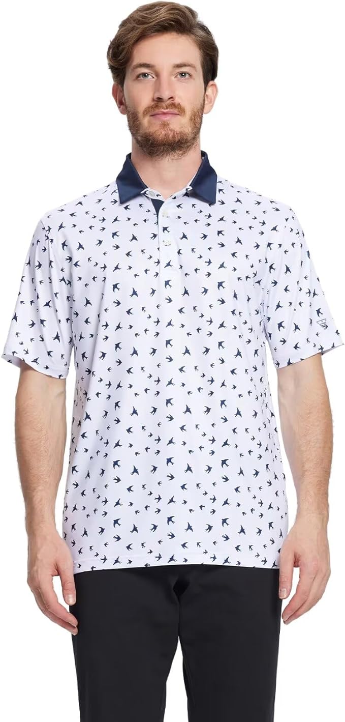 Men's Golf Polo Shirts Short Sleeve Striped Performance Moisture Wicking Dry Fit Golf Shirts for Men