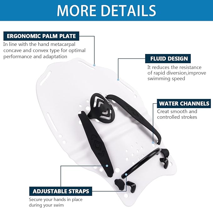 Hikeen Swim Paddle Hand for Adult and Junior, Swim Training Hand Paddles with Adjustable Straps, Swimming Hand Paddles for Training