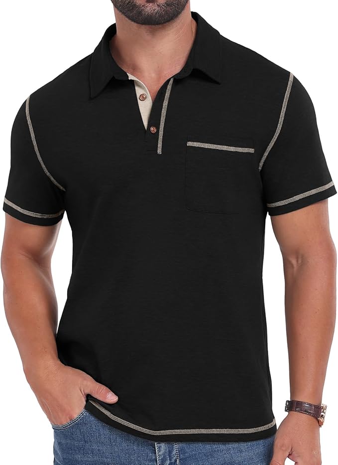 Sailwind Men's Short Sleeve Polo Shirts Casual Summer Classic Collared Golf Shirt with Pocket